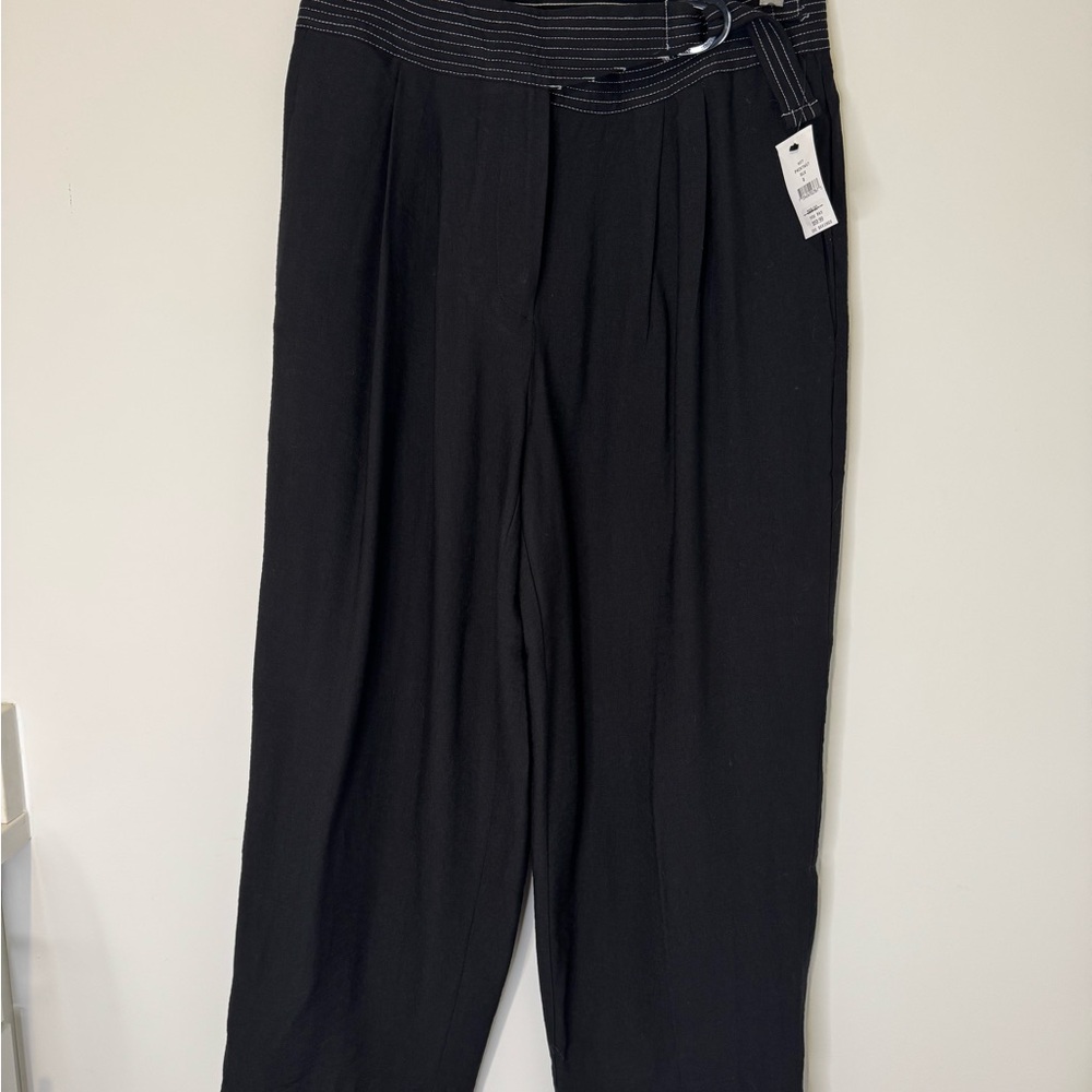 DKNYC Black Wide Leg Trousers with Striped Waistband